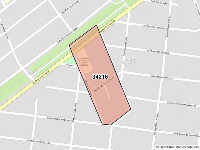 Mapa del código postal 34216, Durango, Durango
