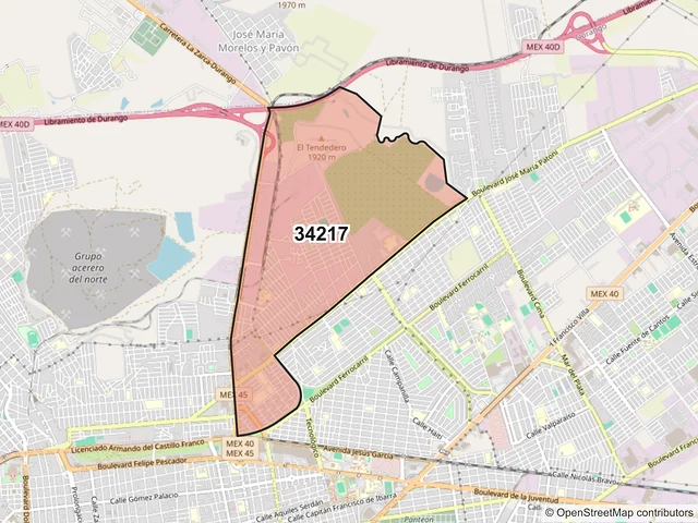 Mapa del código postal 34217, Durango, Durango