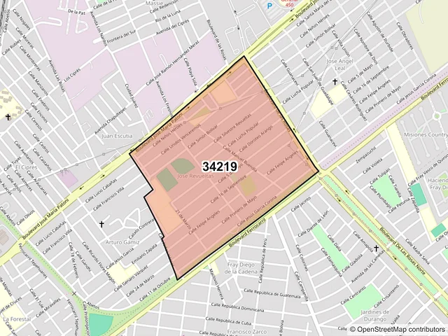 Mapa del código postal 34219, Durango, Durango