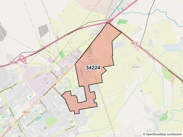 Mapa del código postal 34224, Durango, Durango