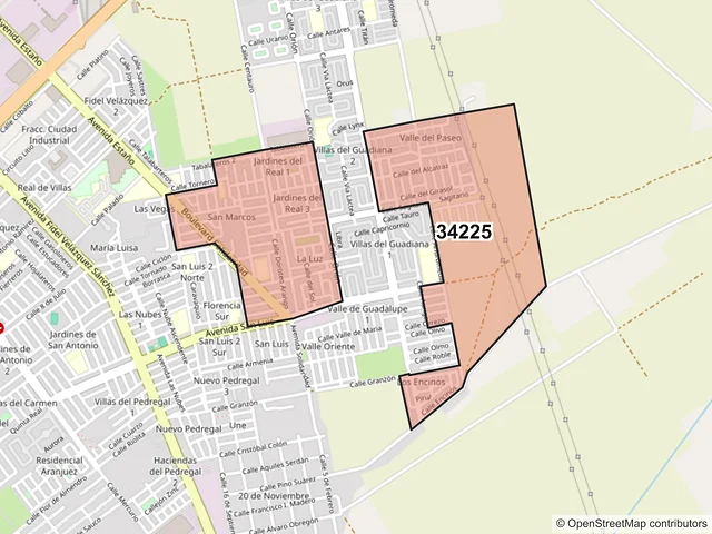 Mapa del código postal 34225, Durango, Durango