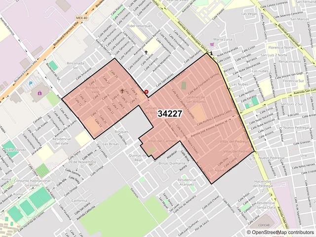 Mapa del código postal 34227, Durango, Durango