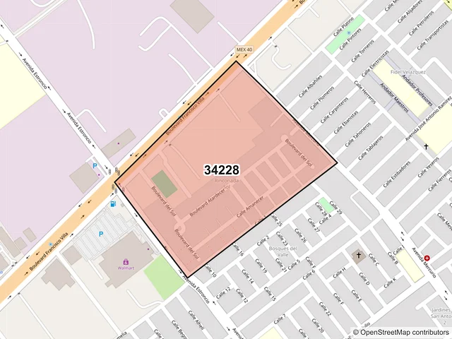 Mapa del código postal 34228, Durango, Durango