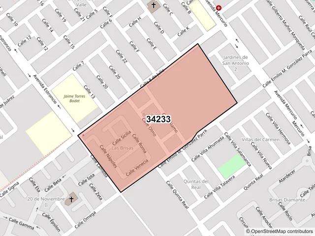 Mapa del código postal 34233, Durango, Durango