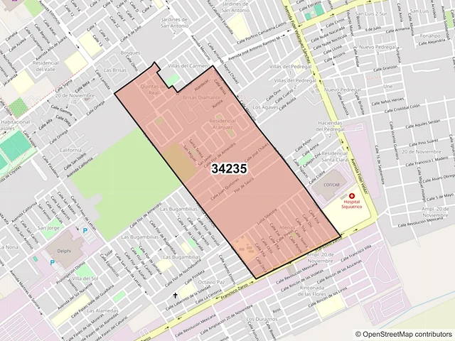 Mapa del código postal 34235, Durango, Durango