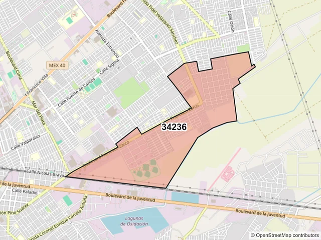 Mapa del código postal 34236, Durango, Durango