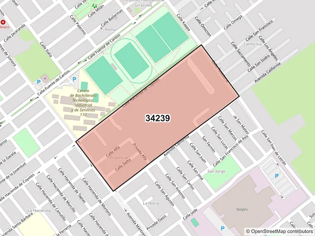 Mapa del código postal 34239, Durango, Durango