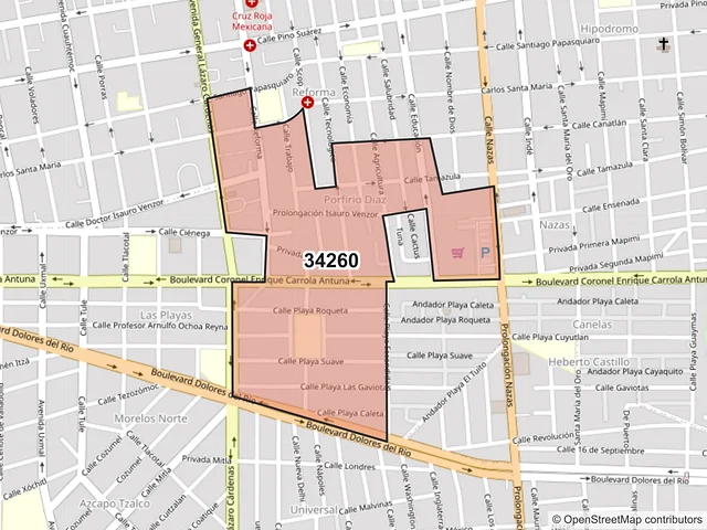 Mapa del código postal 34260, Durango, Durango