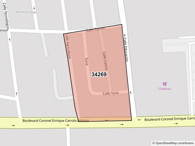 Mapa del código postal 34269, Durango, Durango