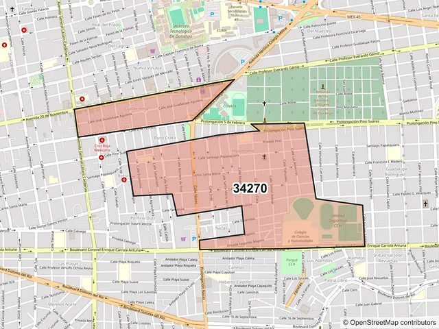 Mapa del código postal 34270, Durango, Durango