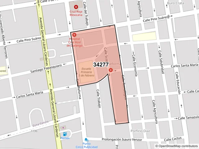 Mapa del código postal 34277, Durango, Durango