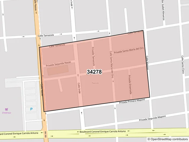 Mapa del código postal 34278, Durango, Durango