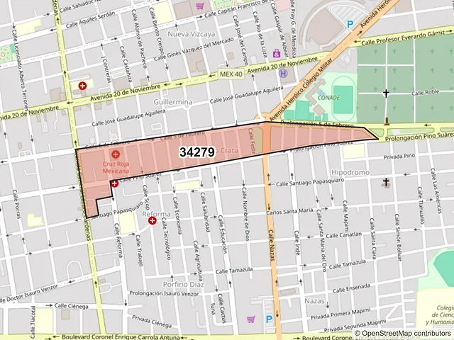 Mapa del código postal 34279, Durango, Durango