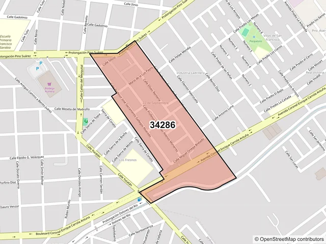 Mapa del código postal 34286, Durango, Durango