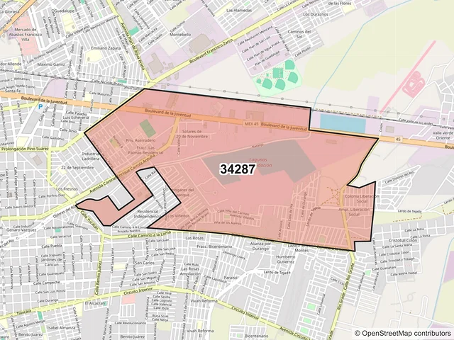 Mapa del código postal 34287, Durango, Durango