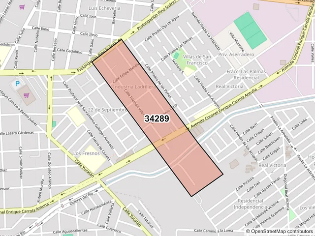 Mapa del código postal 34289, Durango, Durango