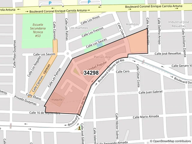 Mapa del código postal 34298, Durango, Durango