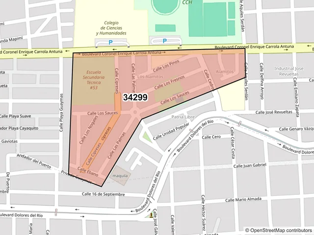 Mapa del código postal 34299, Durango, Durango