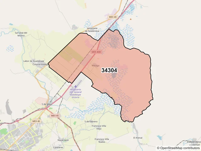 Mapa del código postal 34304, Durango, Durango