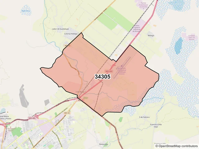 Mapa del código postal 34305, Durango, Durango