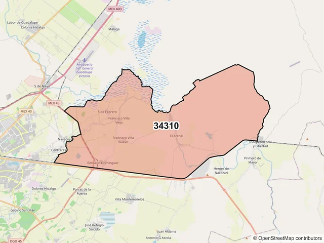 Mapa del código postal 34310, Durango, Durango