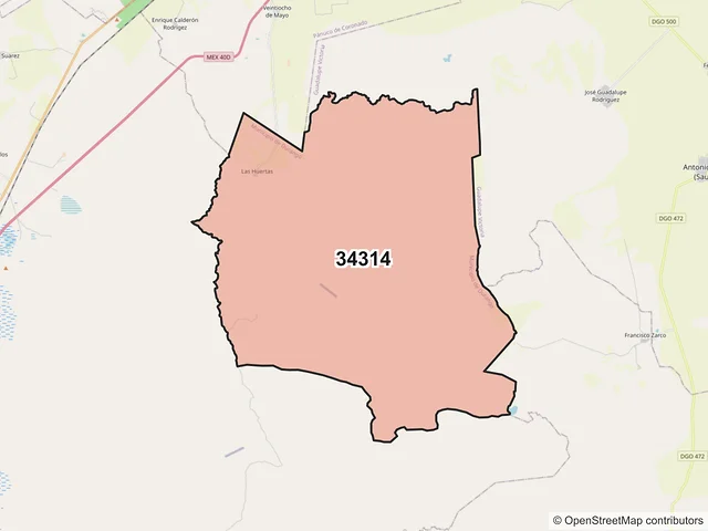 Mapa del código postal 34314, Durango, Durango