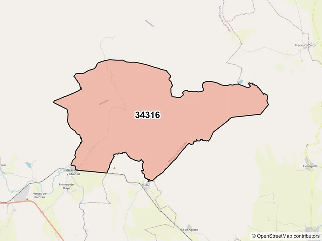 Mapa del código postal 34316, Durango, Durango