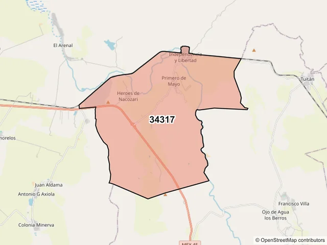Mapa del código postal 34317, Durango, Durango