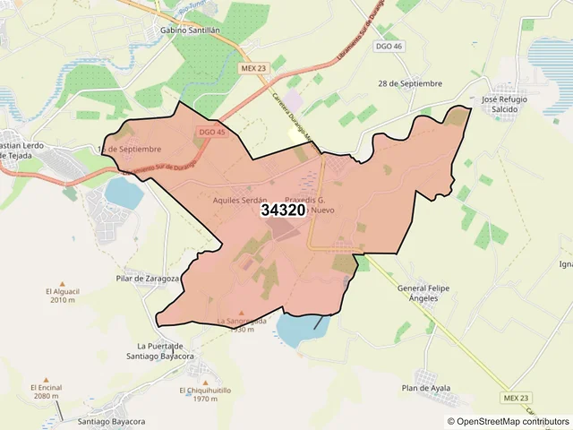 Mapa del código postal 34320, Durango, Durango