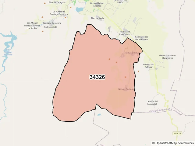 Mapa del código postal 34326, Durango, Durango