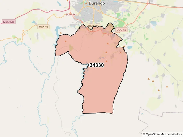 Mapa del código postal 34330, Durango, Durango