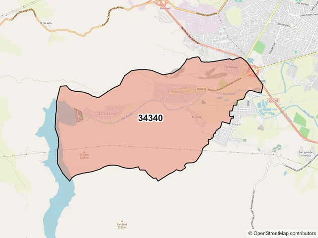Mapa del código postal 34340, Durango, Durango