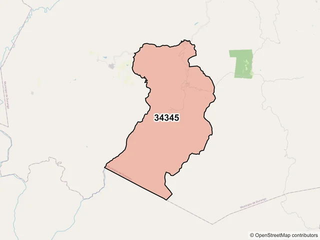 Mapa del código postal 34345, Durango, Durango