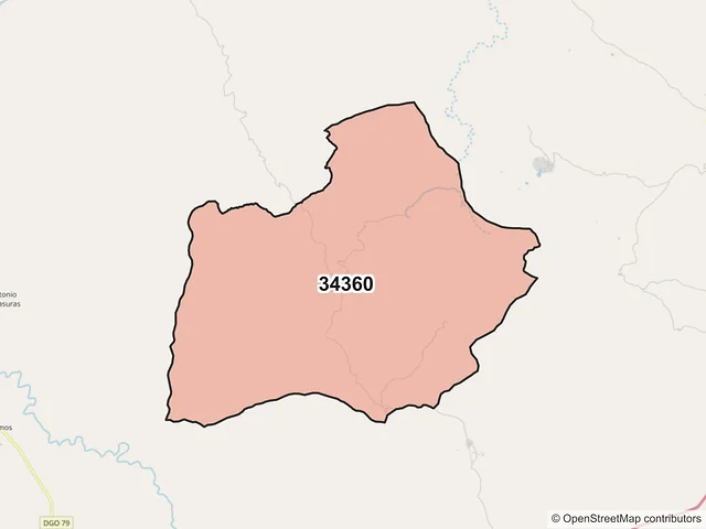 Mapa del código postal 34360, Durango, Durango