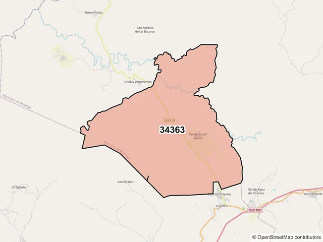Mapa del código postal 34363, Durango, Durango