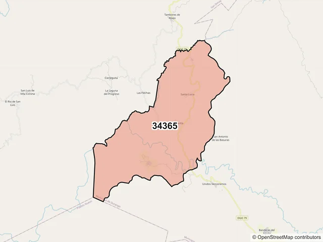 Mapa del código postal 34365, Durango, Durango