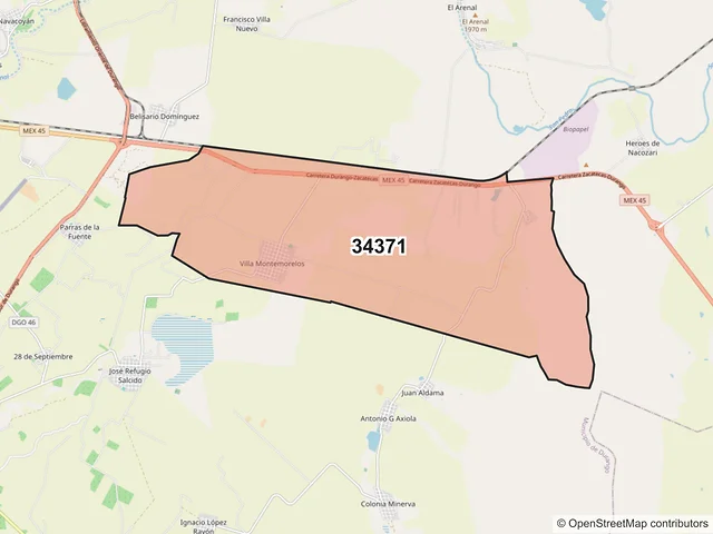 Mapa del código postal 34371, Durango, Durango
