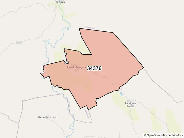 Mapa del código postal 34376, Durango, Durango