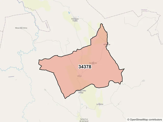 Mapa del código postal 34378, Durango, Durango