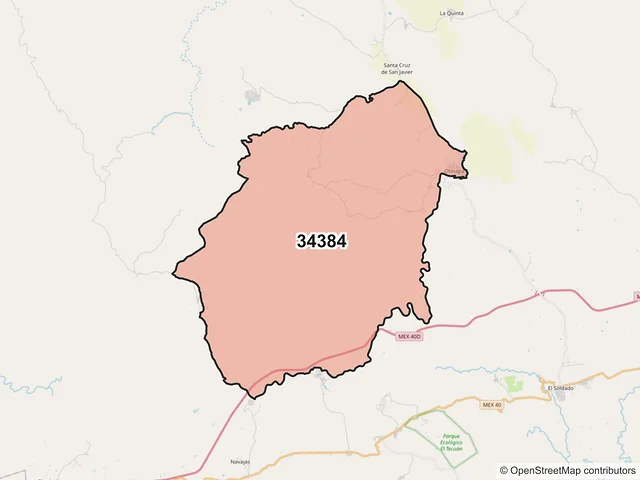 Mapa del código postal 34384, Durango, Durango