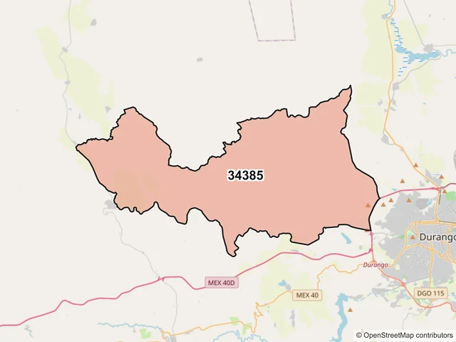 Mapa del código postal 34385, Durango, Durango