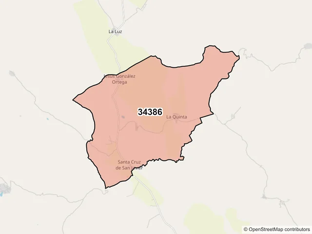 Mapa del código postal 34386, Durango, Durango