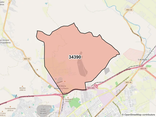 Mapa del código postal 34390, Durango, Durango