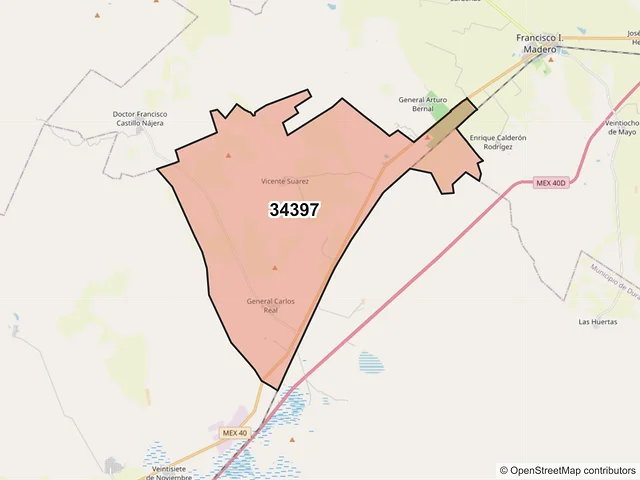 Mapa del código postal 34397, Durango, Durango