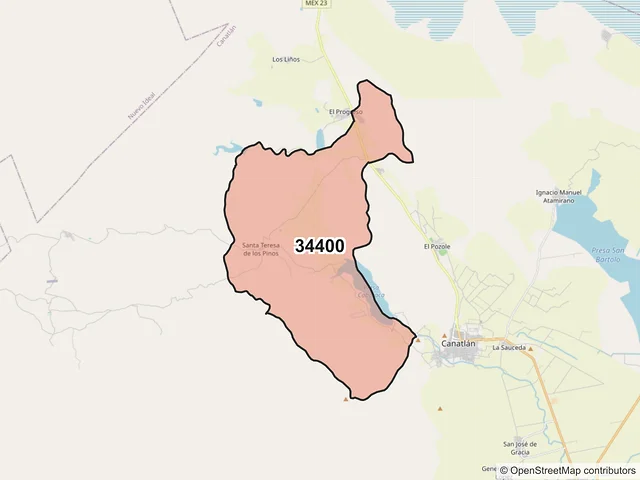 Mapa del código postal 34400, Canatlán, Durango