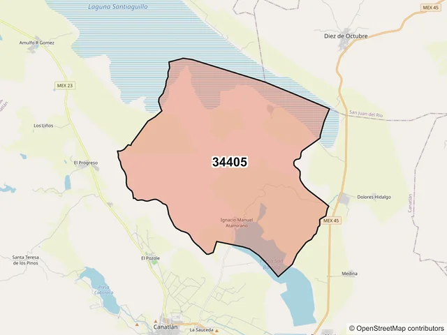 Mapa del código postal 34405, Canatlán, Durango