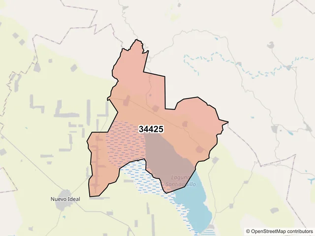 Mapa del código postal 34425, Nuevo Ideal, Durango