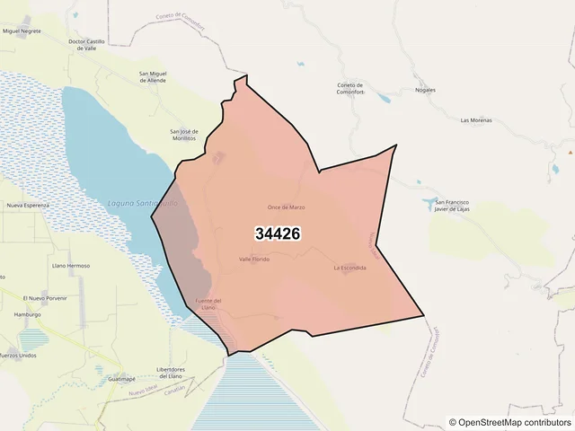 Mapa del código postal 34426, Nuevo Ideal, Durango