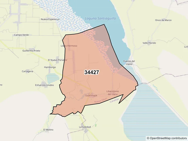 Mapa del código postal 34427, Nuevo Ideal, Durango