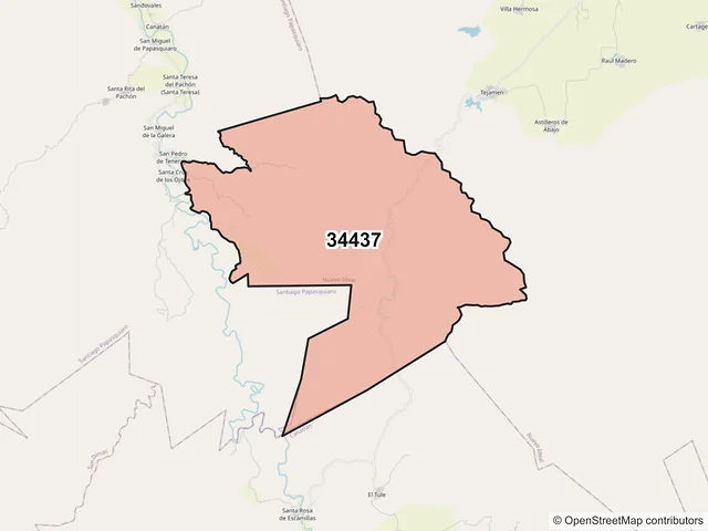 Mapa del código postal 34437, Nuevo Ideal, Durango